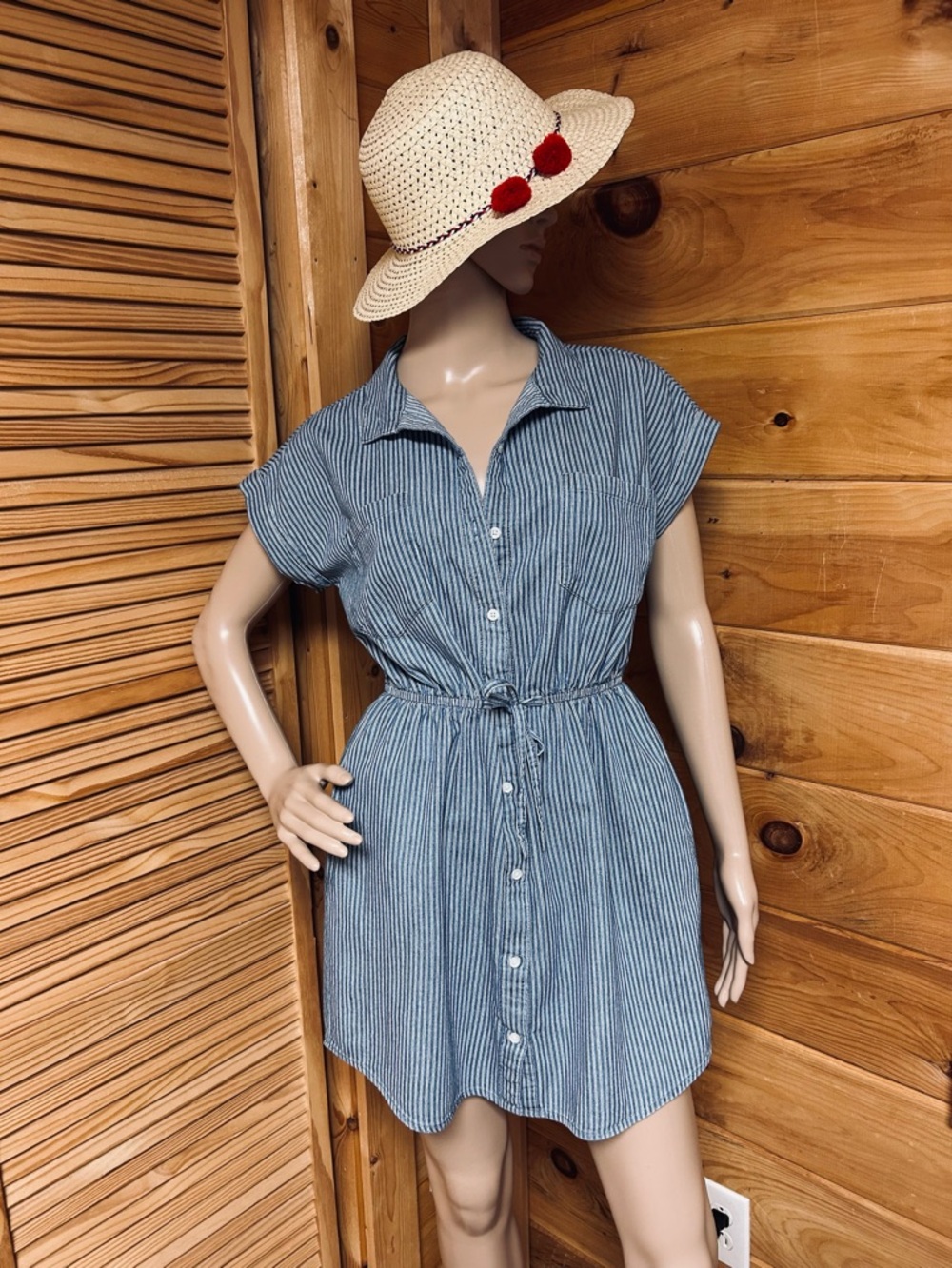 Shirt dress blue chambray striped